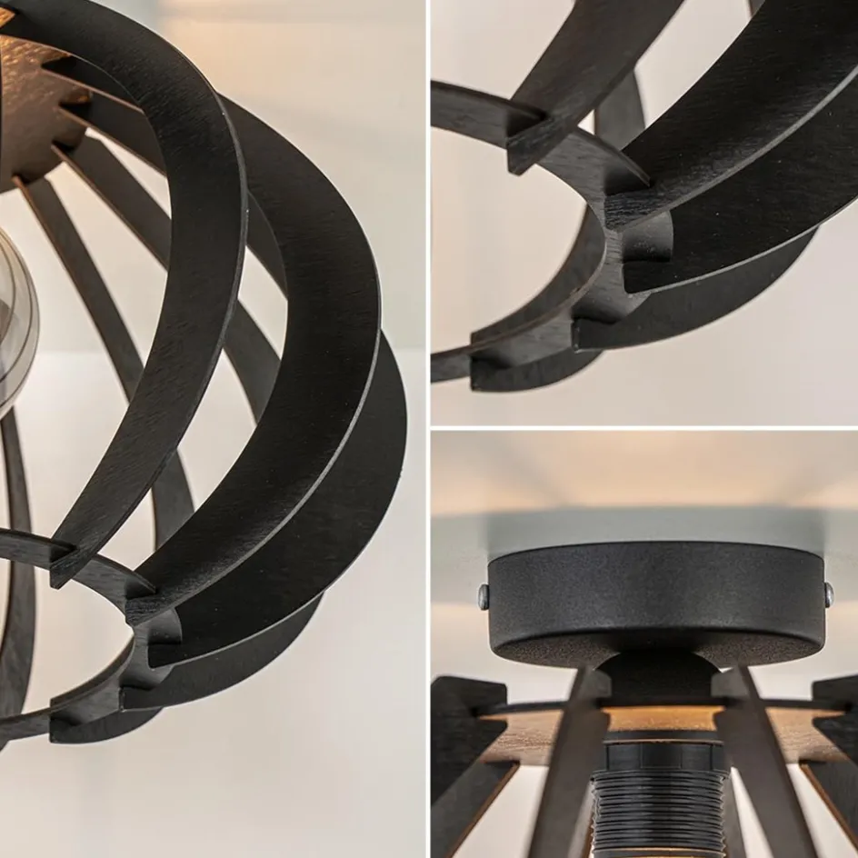 Landelijke plafondlamp hout mat zwart>Straluma Sale