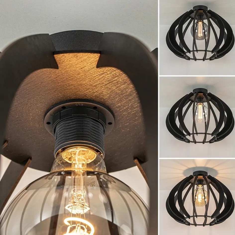 Landelijke plafondlamp hout mat zwart>Straluma Sale