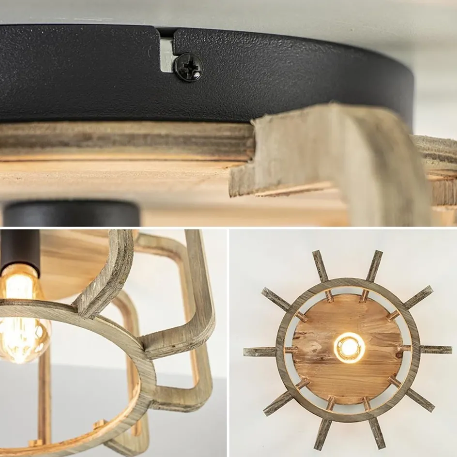 Landelijke plafondlamp ruw hout mat zwart>Straluma Outlet