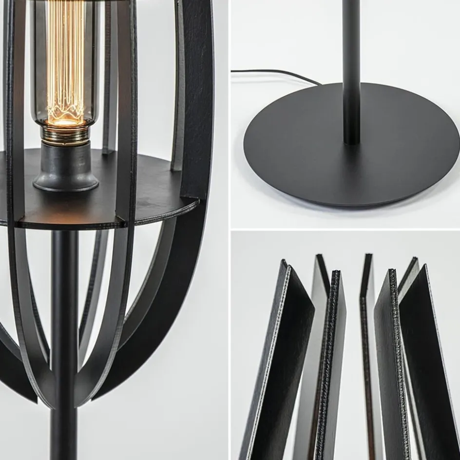 Landelijke vloerlamp mat zwart met houten kap>Straluma Clearance