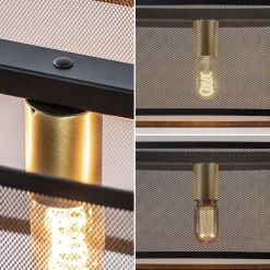 Langwerpige hanglamp mat zwart metaal met goud><noscript><img width=