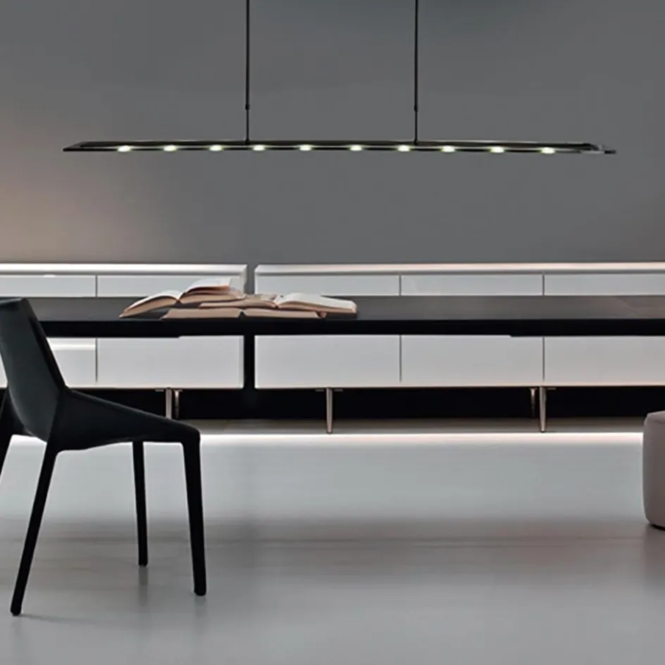 Langwerpige LED hanglamp zwart met smoke glas 170 cm>Straluma