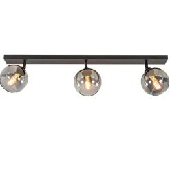 Langwerpige plafondlamp mat zwart met smoke glazen bollen>Straluma Online