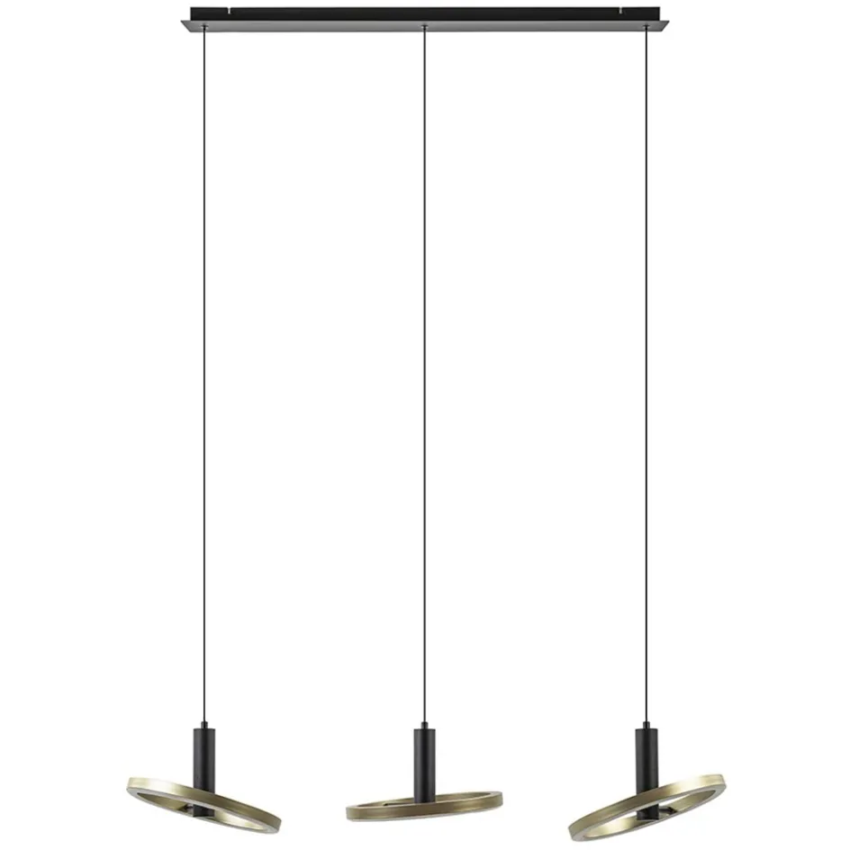 LED eettafelhanglamp 3-lichts balk zwart/goud dimbaar>Straluma New