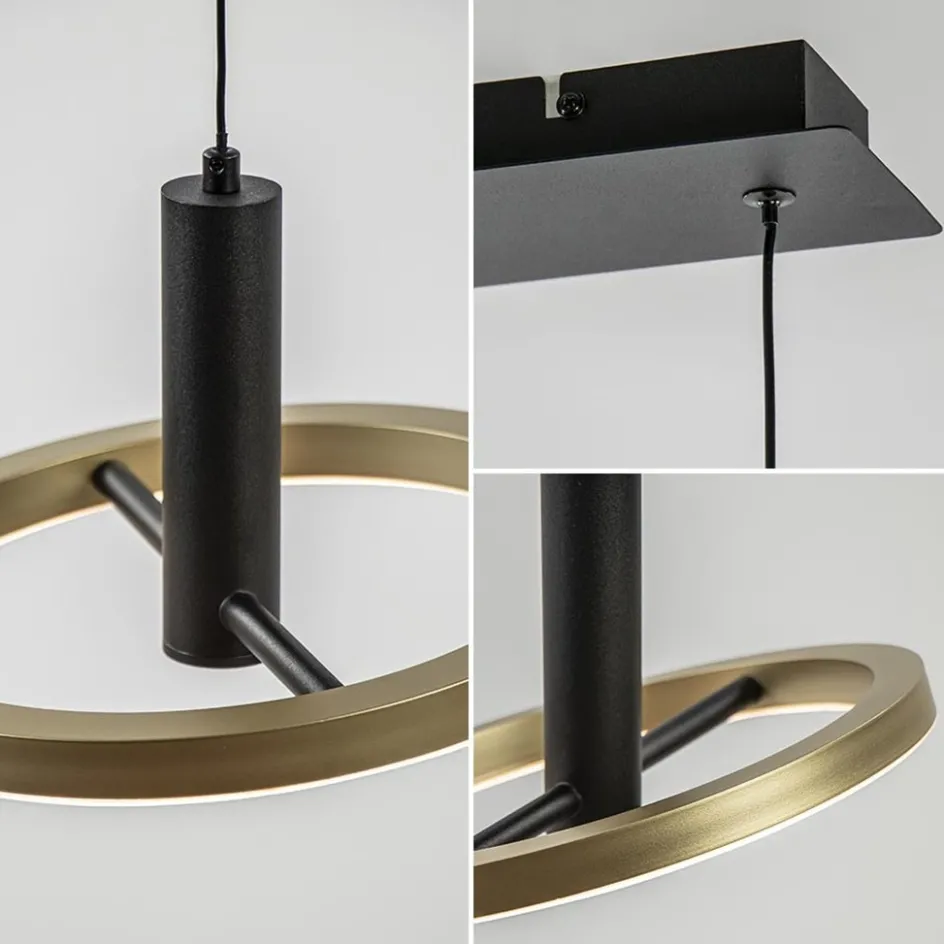 LED eettafelhanglamp 3-lichts balk zwart/goud dimbaar>Straluma New