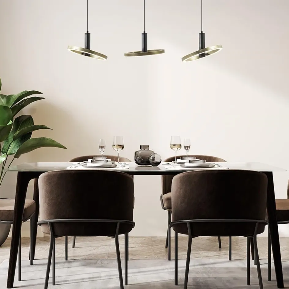 LED eettafelhanglamp 3-lichts balk zwart/goud dimbaar>Straluma New