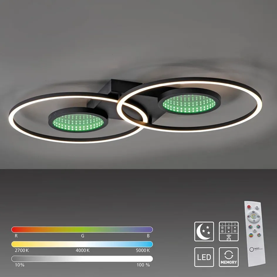 LED plafondlamp zwart ringen met RGB en memory>Straluma Clearance