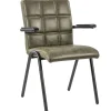 Lederen armstoel olijf groen met zwart metalen pootjes>Straluma New