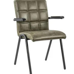 Lederen armstoel olijf groen met zwart metalen pootjes>Straluma New
