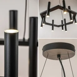 12-Lichts design hanglamp 6-hoekig mat zwart><noscript><img width=