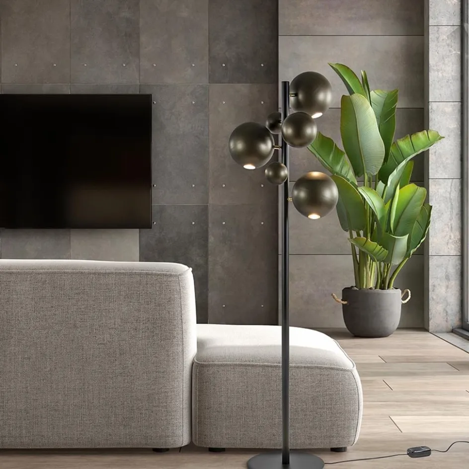 3-Lichts design vloerlamp zwart met platinum bollen>Straluma Discount