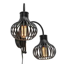 2-Lichts draad wandlamp mat zwart>Straluma