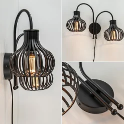 2-Lichts draad wandlamp mat zwart><noscript><img width=