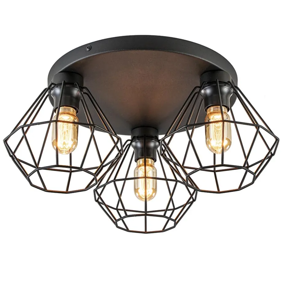 3-Lichts draadlamp diamant mat zwart>Straluma Sale