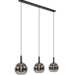 3-Lichts eettafelhanglamp mat zwart met smoke glas 30 cm>Straluma Discount
