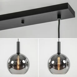 3-Lichts eettafelhanglamp mat zwart met smoke glas 30 cm><noscript><img width=