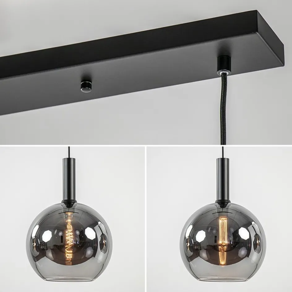 3-Lichts eettafelhanglamp mat zwart met smoke glas 30 cm>Straluma Discount