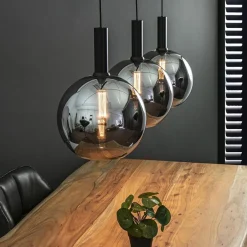 3-Lichts eettafelhanglamp mat zwart met smoke glas 30 cm><noscript><img width=