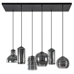 6-Lichts eettafelhanglamp met smoke/titanium glas>Straluma Outlet