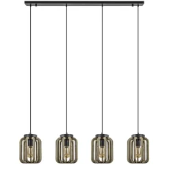 4-Lichts eettafelhanglamp mat zwart met ruw hout>Straluma