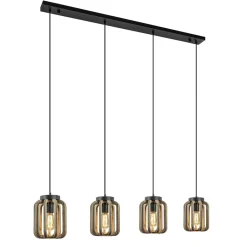 4-Lichts eettafelhanglamp mat zwart met ruw hout>Straluma