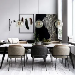 3-Lichts eettafelhanglamp met smoke glazen bollen><noscript><img width=