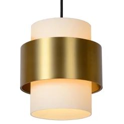 3-Lichts eettafelhanglamp mat goud met opaal glas><noscript><img width=