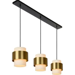 3-Lichts eettafelhanglamp mat goud met opaal glas><noscript><img width=