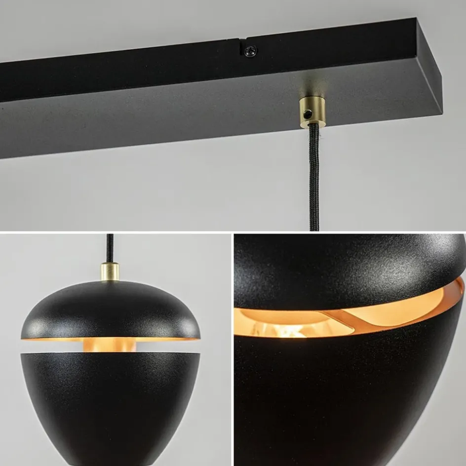 4-Lichts eettafelhanglamp mat zwart met goud>Straluma Clearance