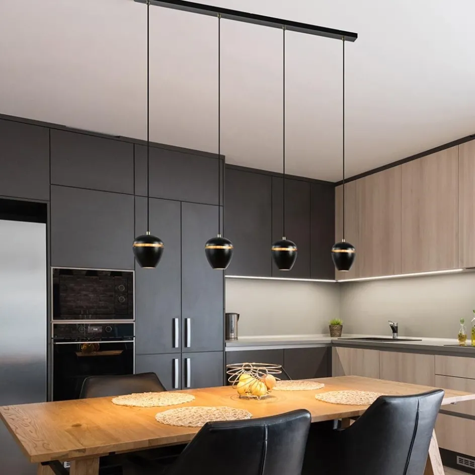 4-Lichts eettafelhanglamp mat zwart met goud>Straluma Clearance