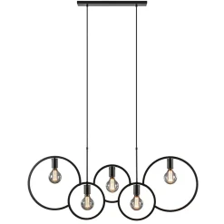 5-Lichts eettafelhanglamp ringen mat zwart>Straluma Online