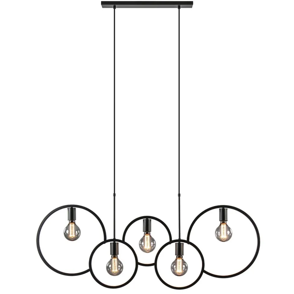 5-Lichts eettafelhanglamp ringen mat zwart>Straluma Online