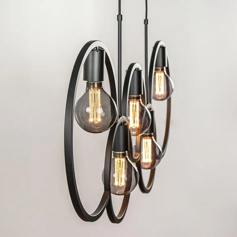 5-Lichts eettafelhanglamp ringen mat zwart>Straluma Online