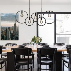 5-Lichts eettafelhanglamp ringen mat zwart><noscript><img width=