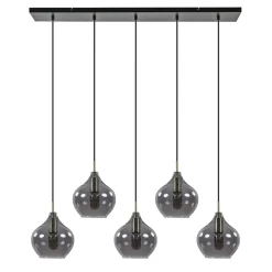 5-Lichts eettafelhanglamp Rakel antiek brass met smoke glas>Straluma Sale