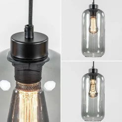 3-Lichts eettafelhanglamp smoke glas cilinder><noscript><img width=