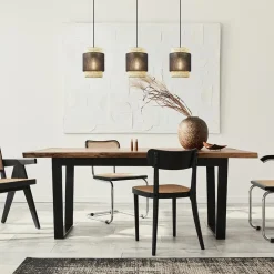 3-Lichts eettafelhanglamp webbing met zwart><noscript><img width=