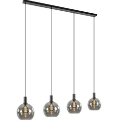4-lichts eettafelhanglamp zwart met smoke glazen bollen>Straluma Best