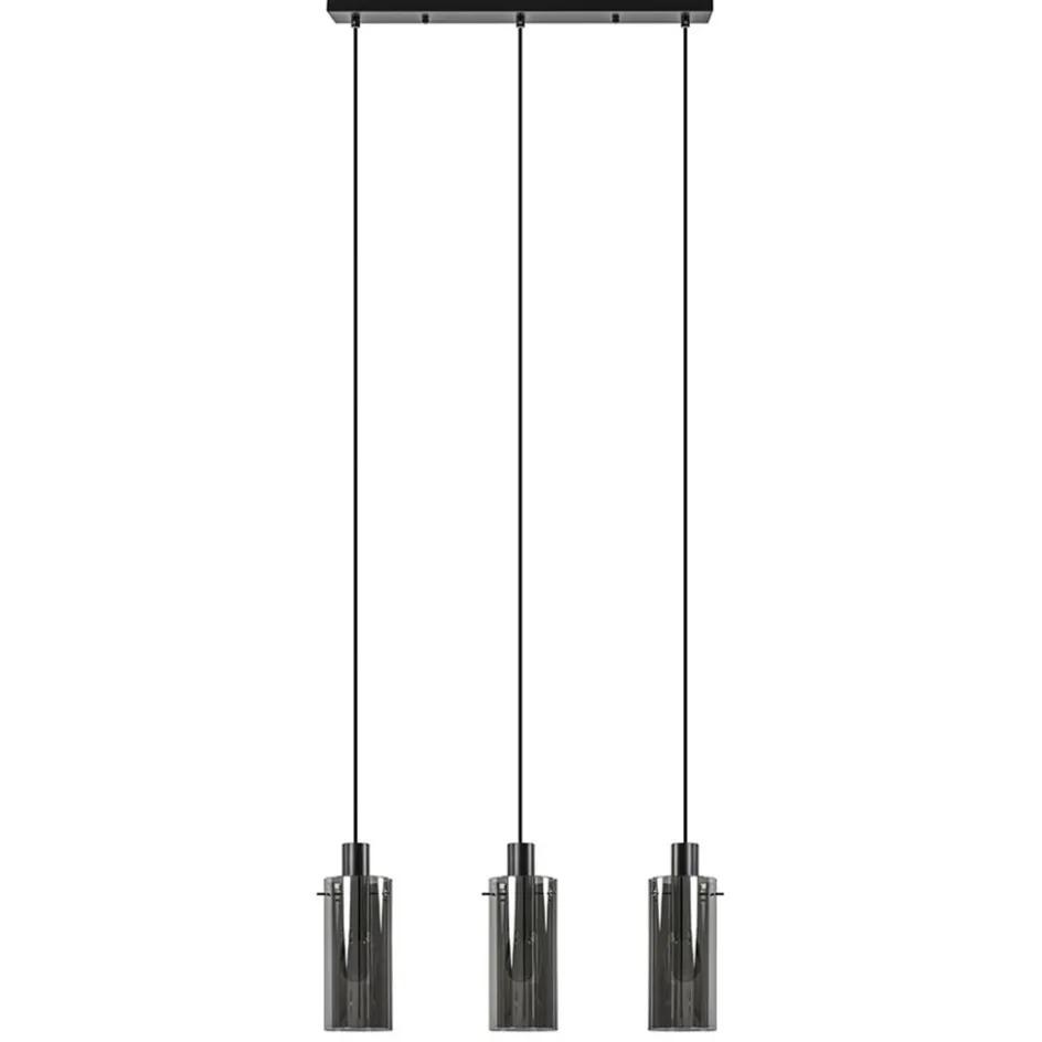 3-Lichts eettafelhanglamp zwart met cilinder smoke glas>Straluma Hot