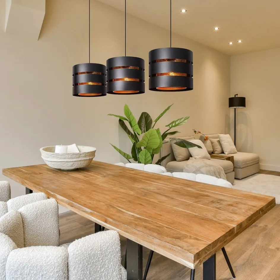 3-Lichts eettafelhanglamp zwart met goud>Straluma Sale