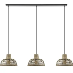 3-Lichts eettafelhanglamp zwart met rotan kappen>Straluma Outlet