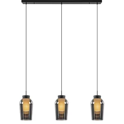 3-Lichts hanglamp balk zwart/marmer met smoke glas>Straluma New