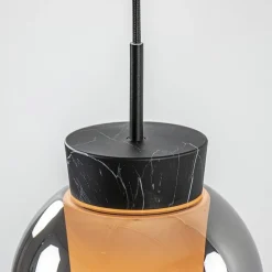 3-Lichts hanglamp balk zwart/marmer met smoke glas></noscript>Straluma New