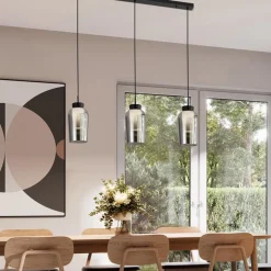 3-Lichts hanglamp balk zwart/marmer met smoke glas></noscript>Straluma New