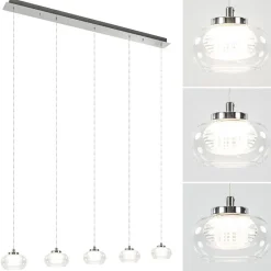 5-Lichts hanglamp chroom met helder glas en dimbaar LED><noscript><img width=