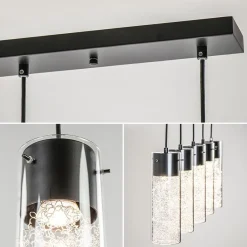 5-Lichts hanglamp cilinder helder glas met zwart><noscript><img width=