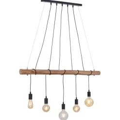 5-Lichts hanglamp houten balk met zwarte pendels><noscript><img width=