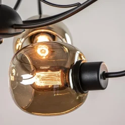 6-Lichts hanglamp mat zwart met smoke glazen kappen><noscript><img width=