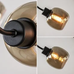 6-Lichts hanglamp mat zwart met smoke glazen kappen><noscript><img width=