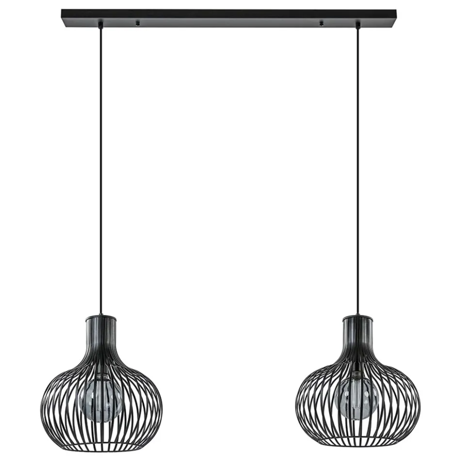 2-Lichts hanglamp met mat zwarte draad kappen>Straluma Hot